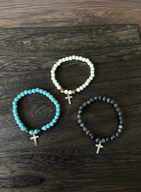 小心袖口 Vintage中古松石手链十字架复古小众简约男女配饰饰品