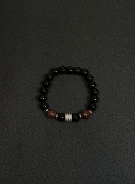小心袖口 cleanfit复古檀木黑曜石手链手串小众设计简约日常串珠