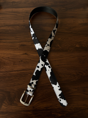 小心袖口 stu风格cleanfit黑白奶牛马毛皮带男女小众简约通勤腰带