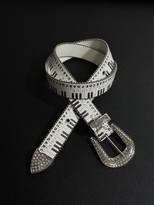 小心袖口 钢琴音符Vintage中古白色水钻腰带重工原创小众y2k皮带