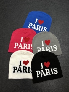 小心袖口「LOVE PARIS」原创美式街头标语秋冬男女针织提花冷帽