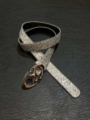 小心袖口 Vintage中古美式星芒y2k亮片腰带小众银色复古设计皮带