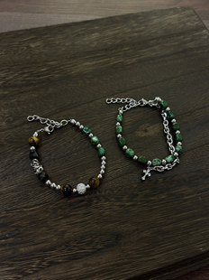 小心袖口 原创天然石珠钛钢手链转运珠男女小众简约日常通勤配饰