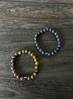 小心袖口 Vintage中古虎眼石火山石手链复古简约小众男女配饰饰品