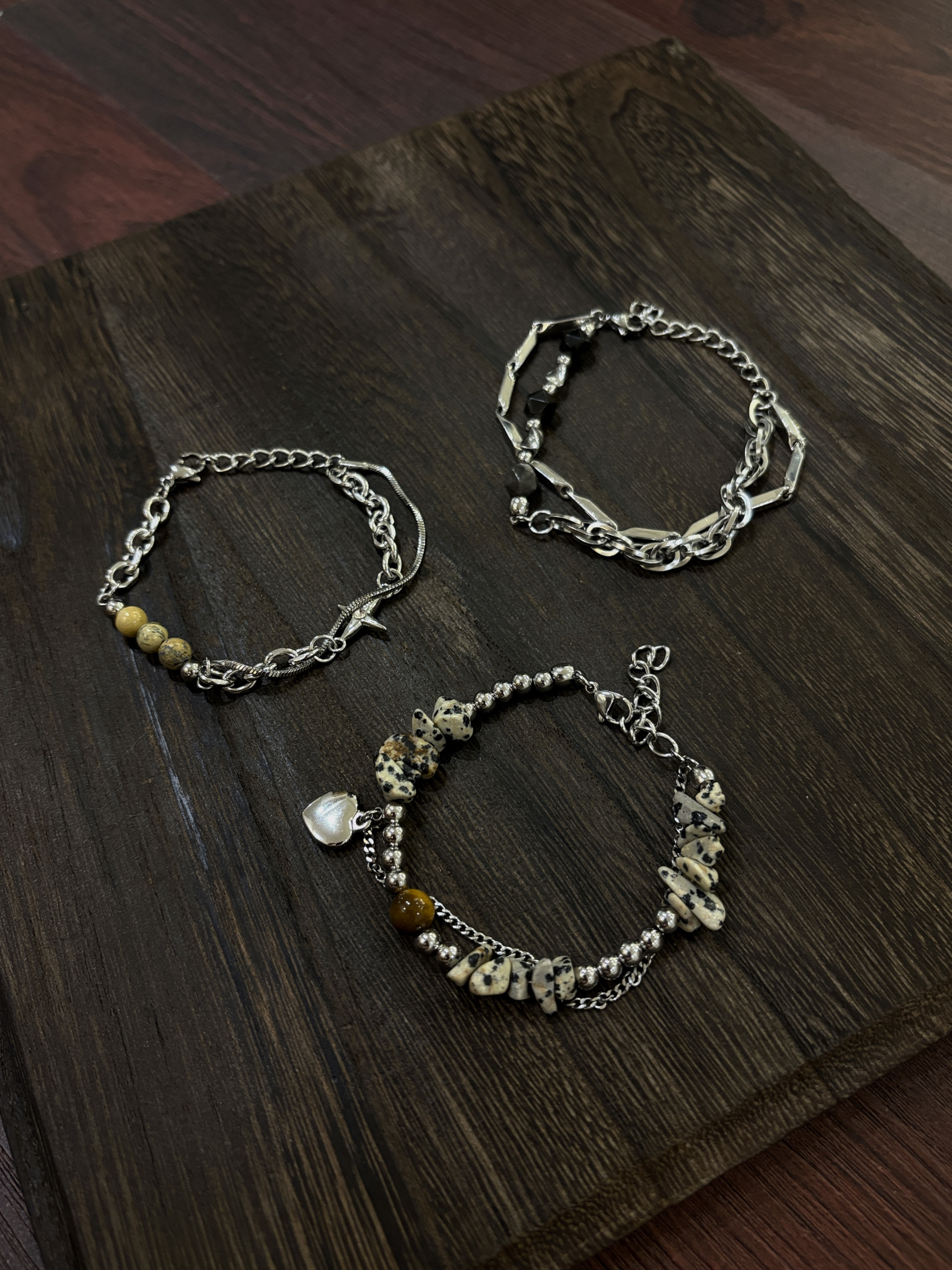 小心袖口 中古Vintage天然石珠钛钢手链转运珠男女小众简约配饰