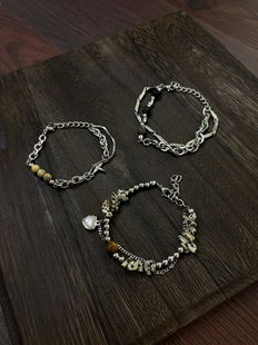 小心袖口 中古Vintage天然石珠钛钢手链转运珠男女小众简约配饰