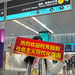 接机手拉旗定制留学毕业欢迎回家仪式感彩色拉条设计创意搞怪明星粉丝应援拉拉旗帜定做迎接条幅横幅接送朋友