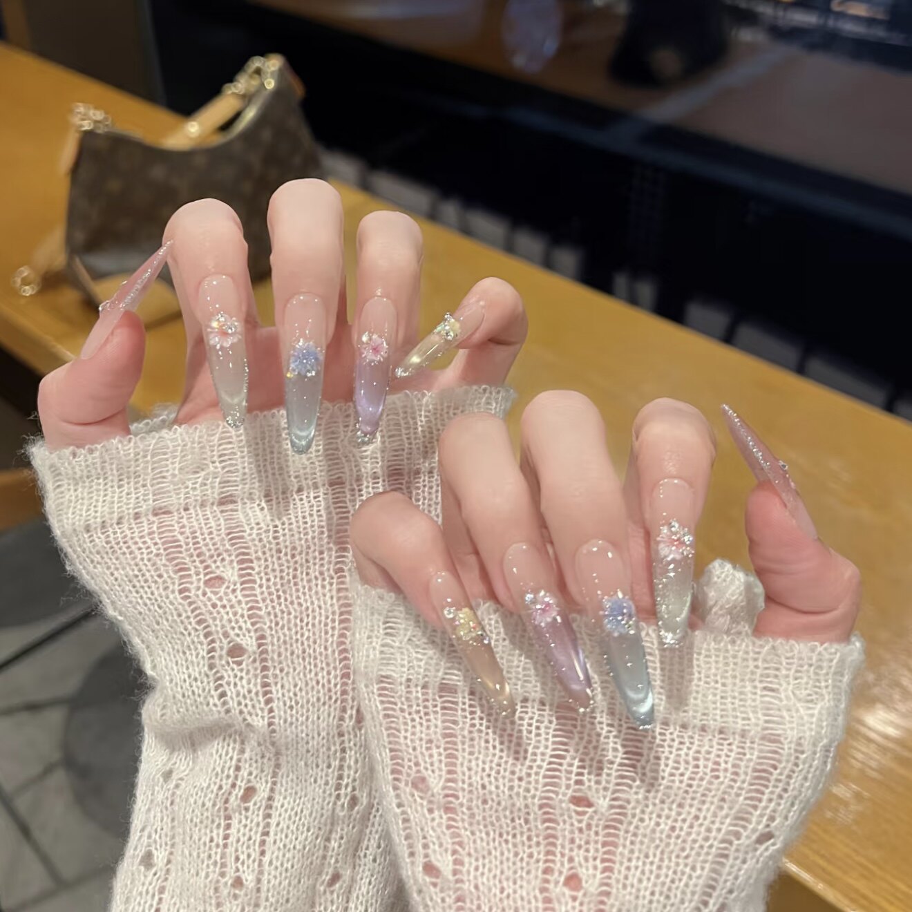 【彩虹干花】手工穿戴甲多巴胺色彩猫眼温柔小碎花美甲百搭仙女款