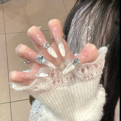 【白巧月光】清纯白月光显白气质清冷破碎感爆闪猫眼冰透穿戴甲