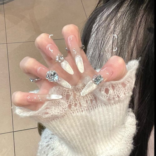 【白巧月光】清纯白月光显白气质清冷破碎感爆闪猫眼冰透穿戴甲