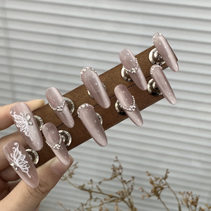 许愿池手工穿戴甲光疗侧光猫眼立体浮雕蝴蝶知性气质温柔美甲贴片