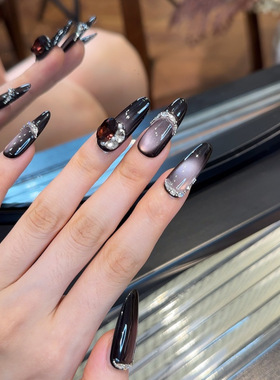 【曜夜精灵】甜辣爆闪紫色猫眼手工穿戴甲高级感轻奢长款美甲贴片