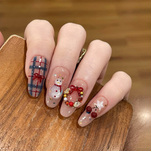 圣诞氛围感美甲立体猫眼小雪人可爱显白纯手工穿戴甲 雪趣童梦