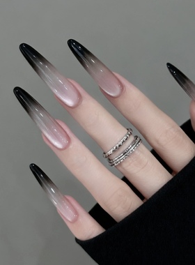 【暹罗猫】玻璃珠猫眼手工穿戴甲黑色渐变秋冬显白高级感美甲贴片