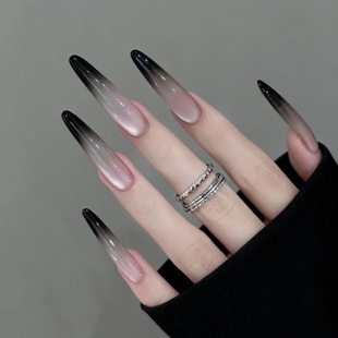 玻璃珠猫眼手工穿戴甲黑色渐变秋冬显白高级感美甲贴片 暹罗猫