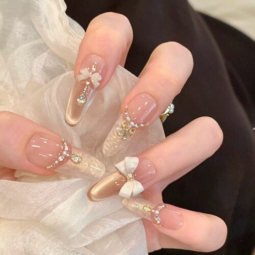 【巴黎香榭】高级香槟色猫眼千金感纯手工穿戴甲气质显白纯欲美甲