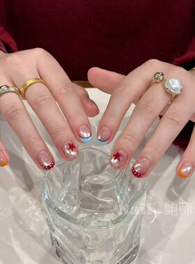 【彩虹星波】手工穿戴甲多巴胺撞色法式波点猫眼元气可爱童趣美甲