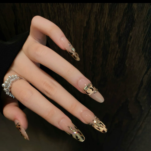 【瓦坎达】手工穿戴甲秋冬高级感豹纹香槟金猫眼爆闪贵气温柔美甲