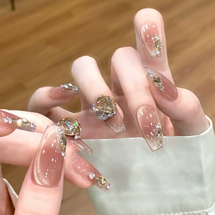 【乌龙冰茶】手工穿戴甲冰透裸色香槟猫眼腮红纯欲高级显白美甲贴