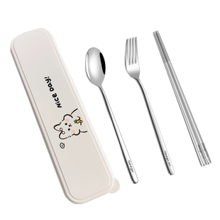 316不锈钢筷子勺子套装一人用便携盒三件套收纳盒304餐具学生套装