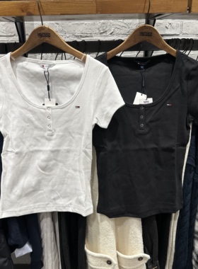 韩国TM正品26春款修身款U领基础打底短袖T恤T32F6TTO02TWT1