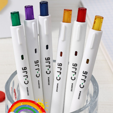 zebra斑马中性笔C-JJ6刷题笔ins按动笔考试学生用红笔彩色水笔0.5mm黑笔速干白色杆水笔子弹头笔芯蓝黑医用笔