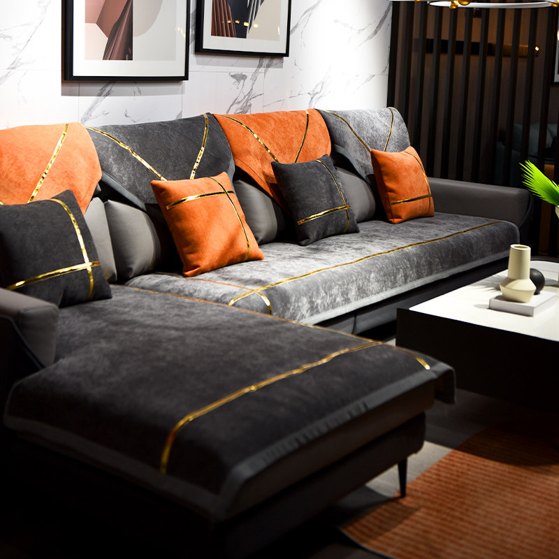 轻奢金边雪尼尔沙发垫极简现代四季通用沙发套罩北欧轻奢盖布巾,居家布艺,沙发垫,淘宝优惠券,粉丝福利购,淘宝优惠卷