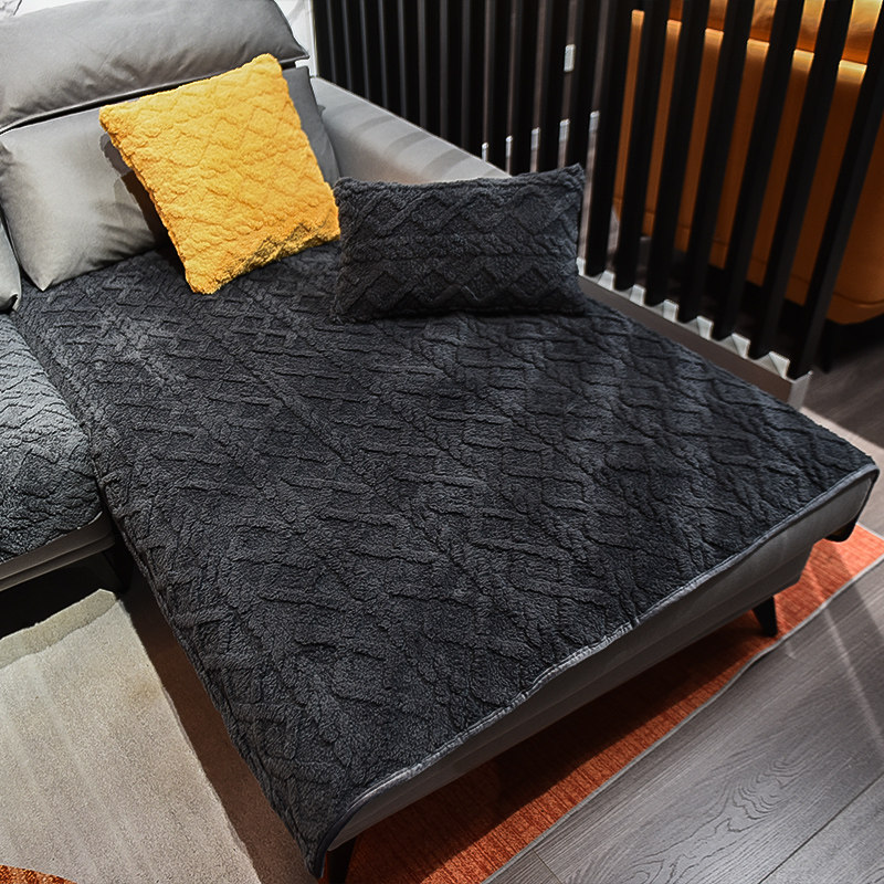 速发冬季沙发垫羊羔厚防滑皮沙发套罩高档简约加款冬绒毛绒坐垫子