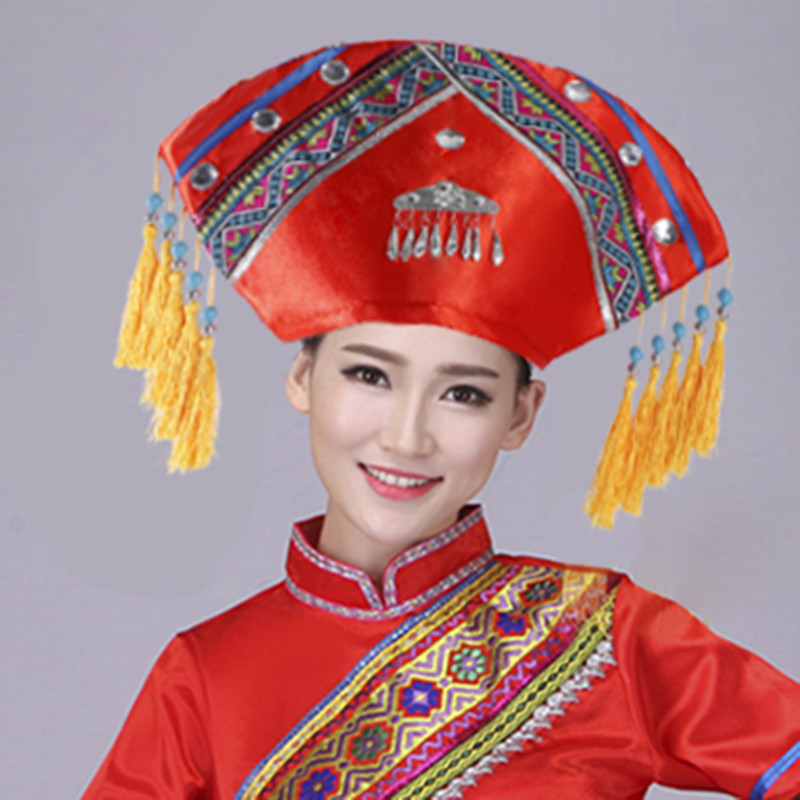 新款少数民族头饰帽子女演出服帽子壮族头饰品苗族侗族帽子银白色