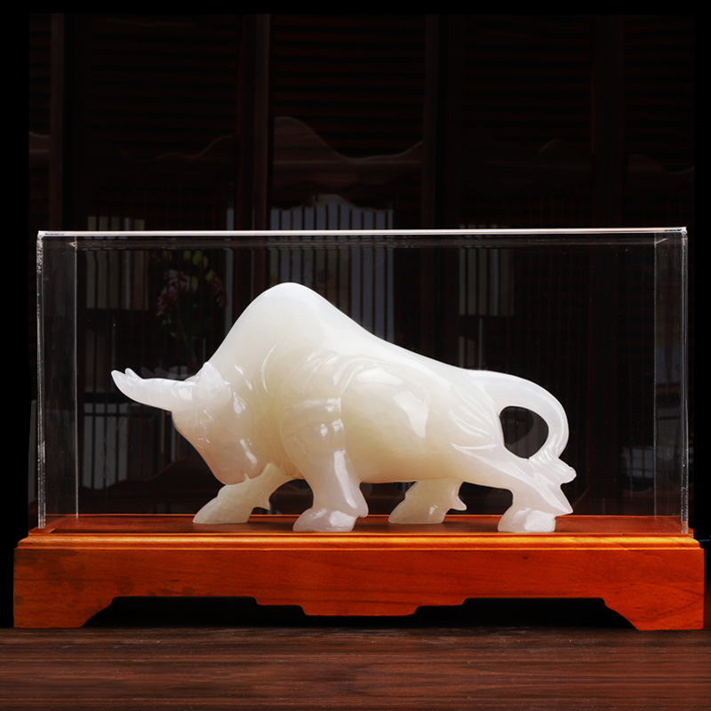 天然玉石牛摆件 送领导客户办公室桌风水装饰品摆设 商务开业礼品