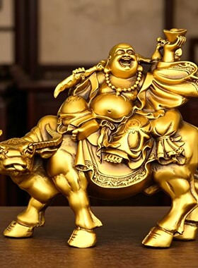 铜弥勒佛摆件纯铜骑牛笑佛十二生肖摆件铜牛鼠虎兔龙蛇马羊吉祥物