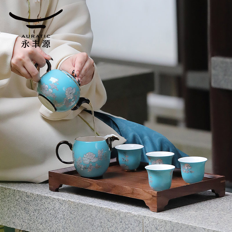 永丰源水墨牡丹陶瓷茶壶茶具套装图片