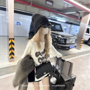 灰色渐变爱心数码 印花长袖 T恤女 晕染爱心