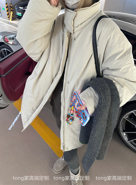 简约廓形立领中长款加厚大棉服外套女