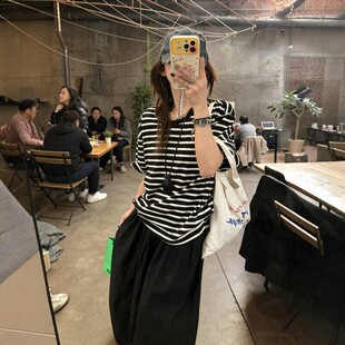 T恤 棉黑白条纹廓形短袖 立体龟背 基础又时髦