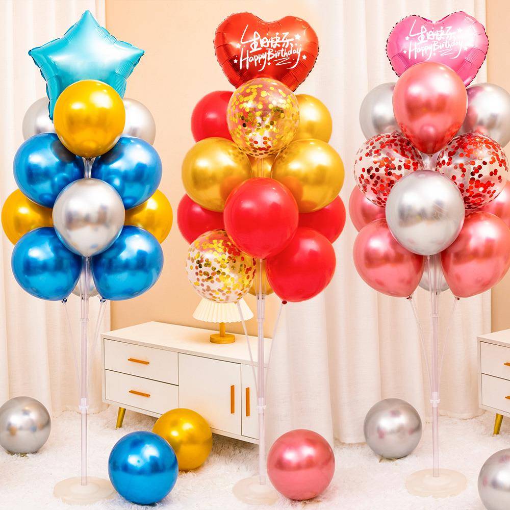 发光地飘桌飘立柱支架气球装饰中文生日快乐爱心宴客厅场景布置