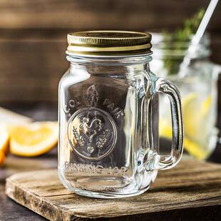 Libbey利比玻璃杯复古公鸡杯果汁梅森杯咖啡透明吸管喝水杯子带盖