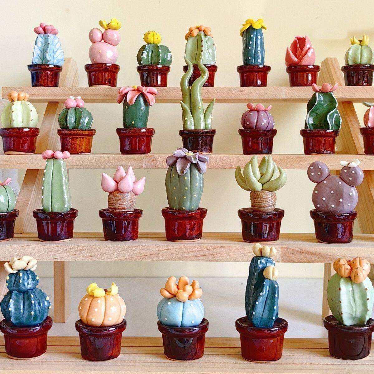 【可选款】景德镇新品陶瓷仙人掌多肉摆件-匠人创意家居装饰精致