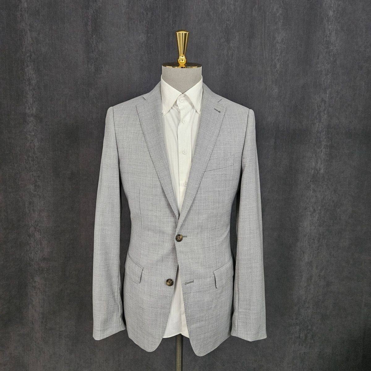 185高135斤浅灰羊毛纯色男士正装商务休闲外套高档小众绅士D047