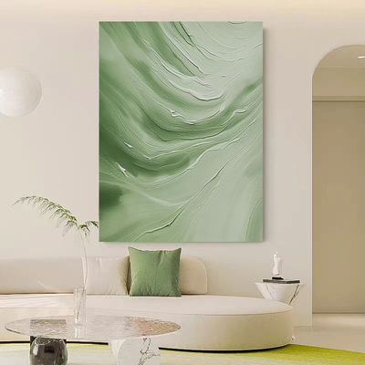 SYMT.ART手绘油画《一碧万倾》奶油风玄关客厅抽象肌理餐厅挂画