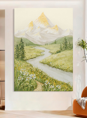 SYMT.ART手绘油画《山盟令》现代玄关抽象背景墙客厅侘寂风装饰画