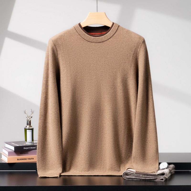 重磅加厚100%纯山羊绒衫男士圆领针织毛衣秋冬新款高端羊绒衫纯色