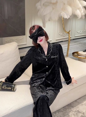 丝绒烫钻冬季显瘦长袖睡衣家居服套装女加厚外穿轻奢