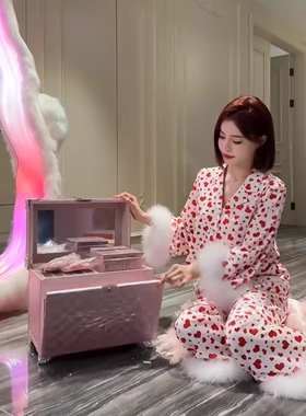 新款睡衣套装时尚洋气爱心红色火鸡毛性感可爱丝绒长袖家居服睡衣