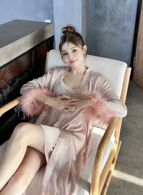 夏季性感纯欲男友风白衬衫真丝睡衣女薄款蝴蝶性感睡裙冰丝家居服