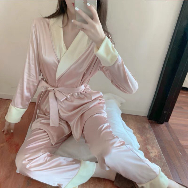 高级感珊瑚绒睡衣女秋冬季2023年新款睡袍加绒加厚网红家居服套装