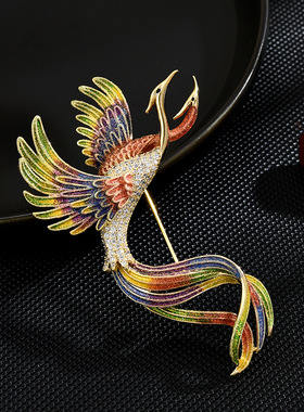2022年新款中国风彩色凤凰来仪胸针奢华高档动物胸花别针大衣配饰