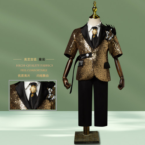 出租儿童西装套装主持人高端走秀服装男童礼服潮男孩钢琴演出服