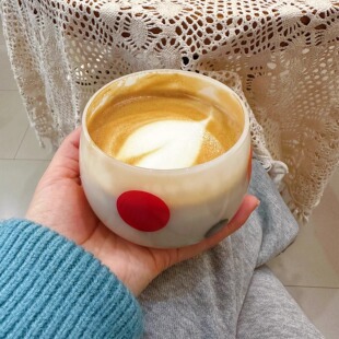 见物高硼硅玉色耐热玻璃水杯彩色波点咖啡杯夏日冰咖随手杯牛奶杯