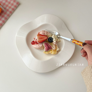 见物如面 韩国ins餐盘子异形陶瓷沙拉盘西餐果盘甜品盘波浪边餐具